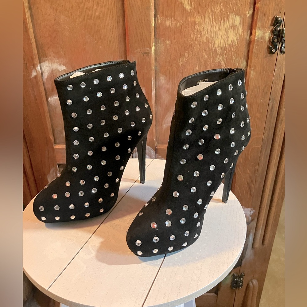 Scene Weaver New Size 10 Wanda Stiletto Rhinestone Black Platform Booties
